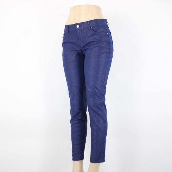 Cache Sz 8 x 29 Blue Gold Hardware Textured Pockets Polyester Spandex Pant