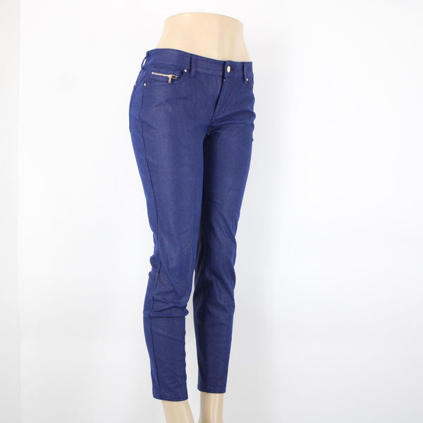 Cache Sz 8 x 29 Blue Gold Hardware Textured Pockets Polyester Spandex Pant