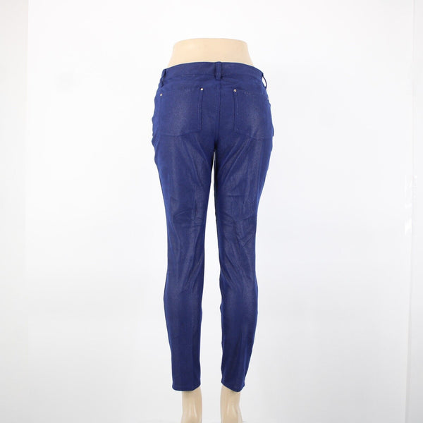 Cache Sz 8 x 29 Blue Gold Hardware Textured Pockets Polyester Spandex Pant