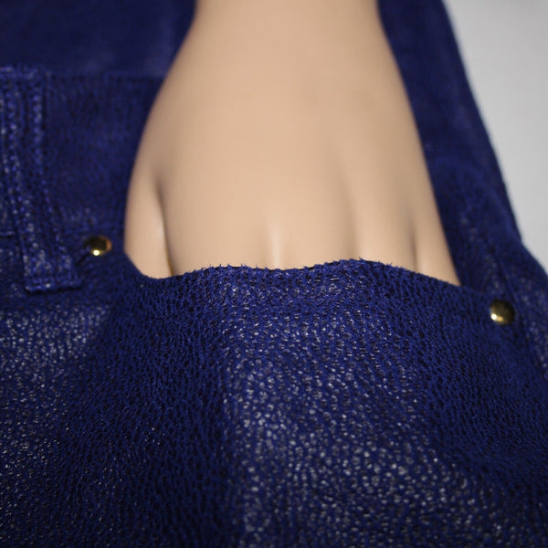 Cache Sz 8 x 29 Blue Gold Hardware Textured Pockets Polyester Spandex Pant