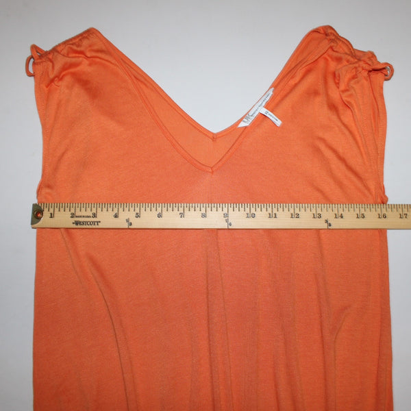 French Connection Top Sz XS Orange V Neck Ruffled Ruched Shoulder 100% Rayon Top