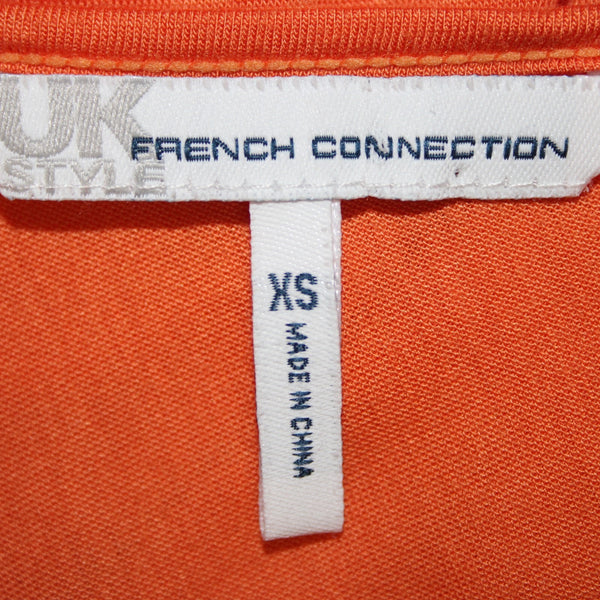 French Connection Top Sz XS Orange V Neck Ruffled Ruched Shoulder 100% Rayon Top