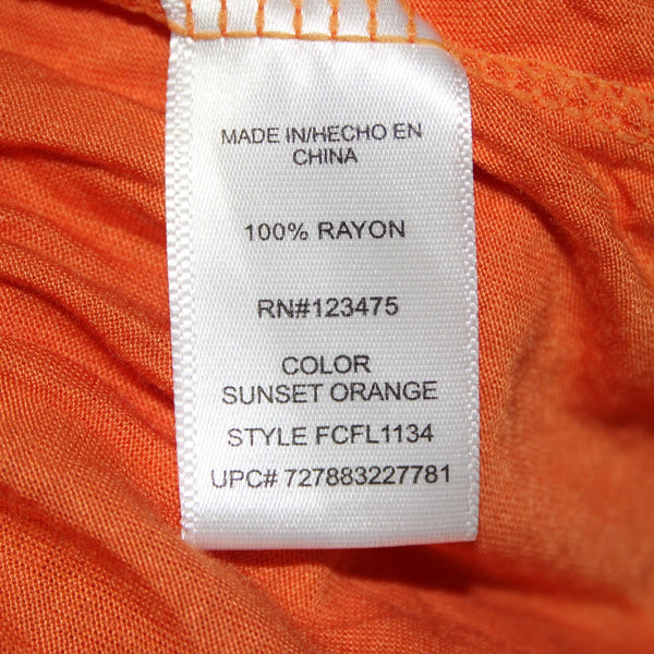 French Connection Top Sz XS Orange V Neck Ruffled Ruched Shoulder 100% Rayon Top