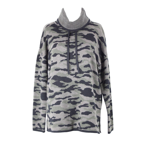 Rachel Zoe Sz M Olive Black Gray Camouflage Turtleneck Cotton Polyester Sweater