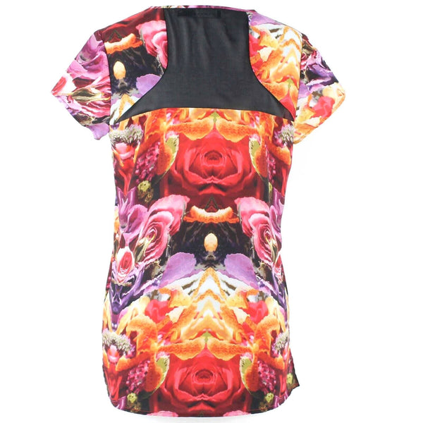 Trouve Sz XS Red Black Multi Hi Lo Sheer Back Insert 100% Poly Top