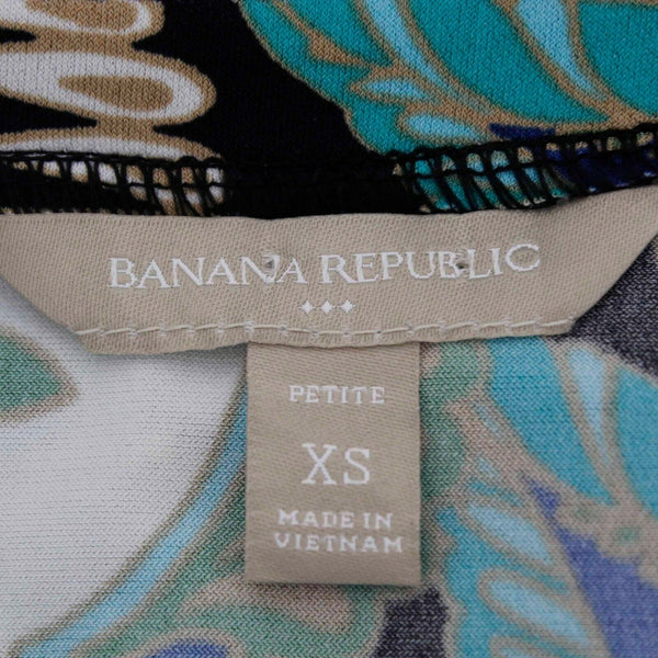Banana Republic Sz XS Blue Green Black V Neck Mid Sleeve Polyester Spandex Dress