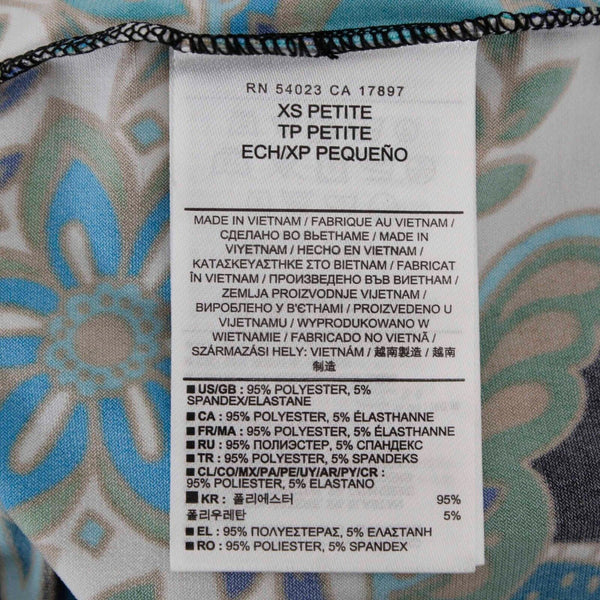 Banana Republic Sz XS Blue Green Black V Neck Mid Sleeve Polyester Spandex Dress