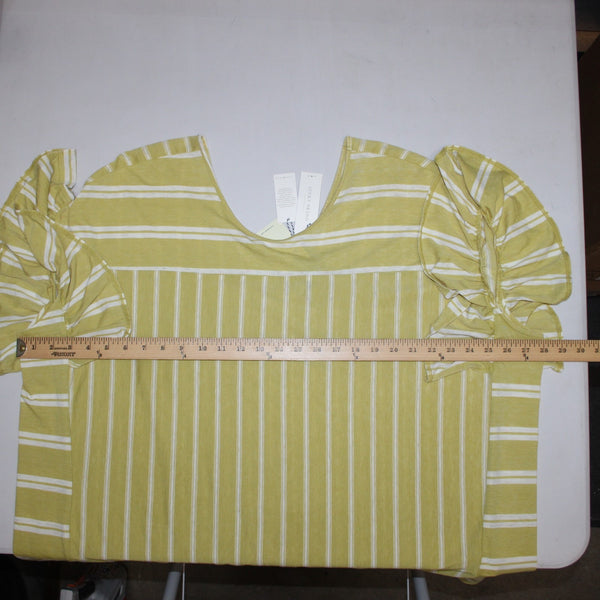 Lucky Brand NEW $50 Sz 2X Yellow White Ruffle Sleeves Striped Cotton Poly Top