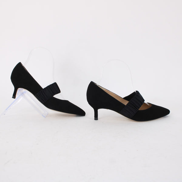 LK Bennett Heels Sz 36 Black Slip On Strap Suede Elastic 2" Heels