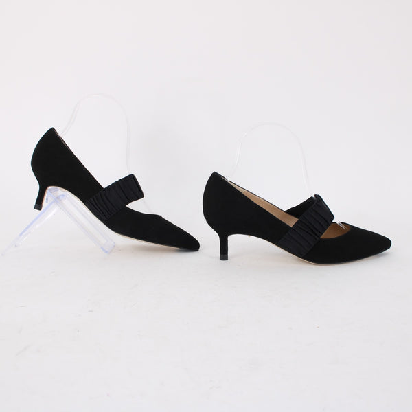 LK Bennett Heels Sz 36 Black Slip On Strap Suede Elastic 2" Heels