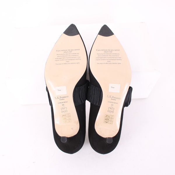 LK Bennett Heels Sz 36 Black Slip On Strap Suede Elastic 2" Heels