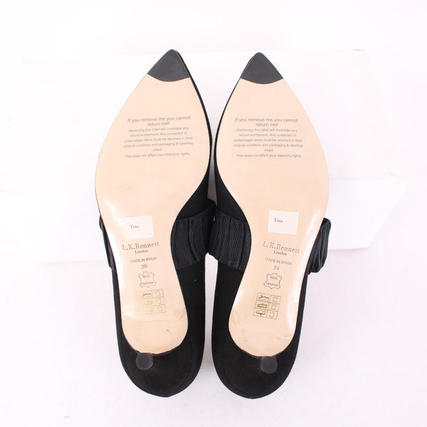 LK Bennett Heels Sz 36 Black Slip On Strap Suede Elastic 2" Heels