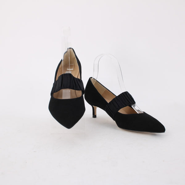 LK Bennett Heels Sz 36 Black Slip On Strap Suede Elastic 2" Heels