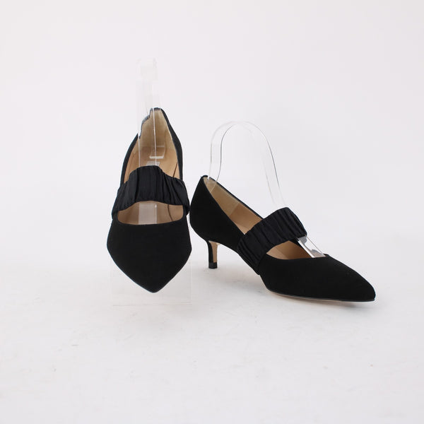 LK Bennett Heels Sz 36 Black Slip On Strap Suede Elastic 2" Heels