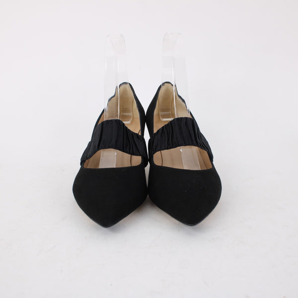 LK Bennett Heels Sz 36 Black Slip On Strap Suede Elastic 2" Heels