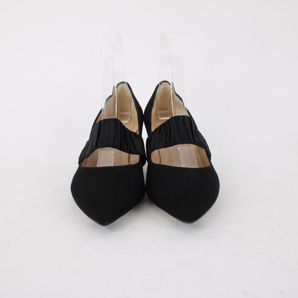 LK Bennett Heels Sz 36 Black Slip On Strap Suede Elastic 2" Heels