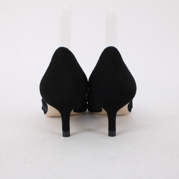 LK Bennett Heels Sz 36 Black Slip On Strap Suede Elastic 2" Heels