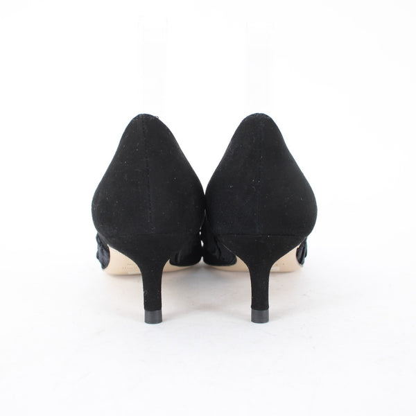 LK Bennett Heels Sz 36 Black Slip On Strap Suede Elastic 2" Heels