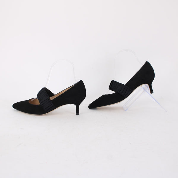 LK Bennett Heels Sz 36 Black Slip On Strap Suede Elastic 2" Heels