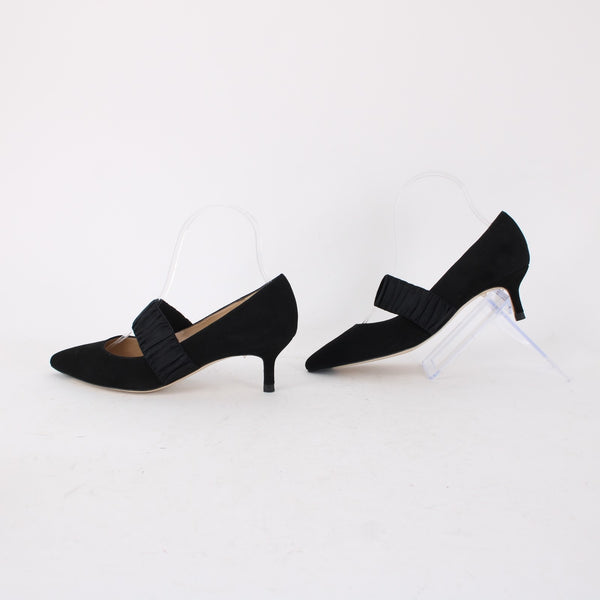 LK Bennett Heels Sz 36 Black Slip On Strap Suede Elastic 2" Heels