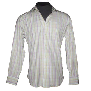 Neiman Marcus Sz L Lime Green Multicolor Collared 100% Cotton Shirt