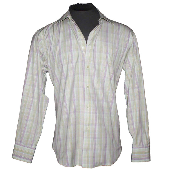 Neiman Marcus Sz L Lime Green Multicolor Collared 100% Cotton Shirt