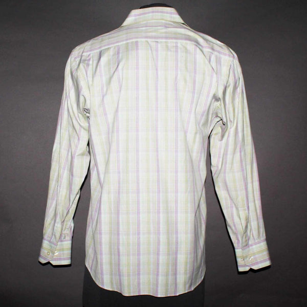 Neiman Marcus Sz L Lime Green Multicolor Collared 100% Cotton Shirt