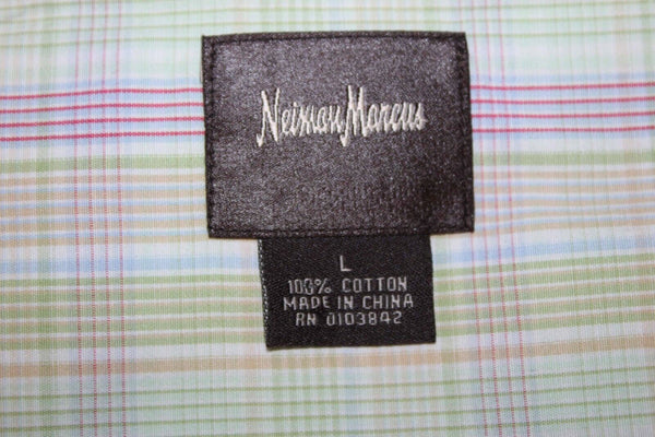 Neiman Marcus Sz L Lime Green Multicolor Collared 100% Cotton Shirt