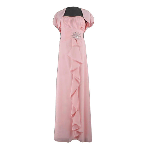 Modern Maids NEW $188 Sz 10 Pink M1953 FL Rhinestones Ruffle Bolero Maxi Dress