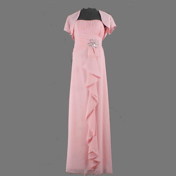 Modern Maids NEW $188 Sz 10 Pink M1953 FL Rhinestones Ruffle Bolero Maxi Dress