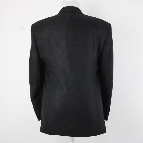 Hardy Ames Savile Row Sz 41R Black Collared Buttons Pockets 100% Silk Blazer