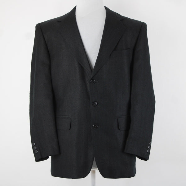 Hardy Ames Savile Row Sz 41R Black Collared Buttons Pockets 100% Silk Blazer