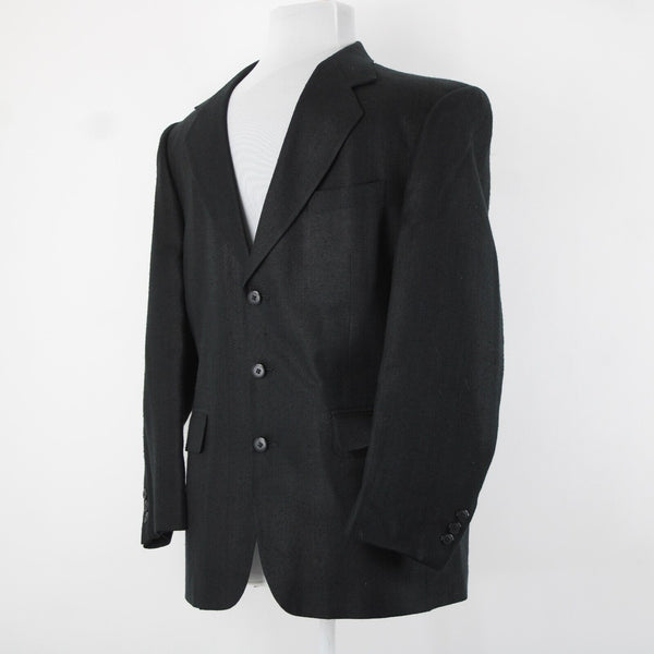 Hardy Ames Savile Row Sz 41R Black Collared Buttons Pockets 100% Silk Blazer