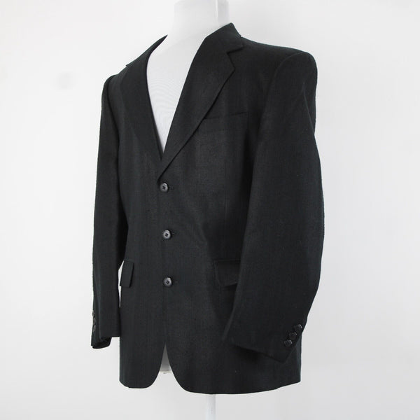 Hardy Ames Savile Row Sz 41R Black Collared Buttons Pockets 100% Silk Blazer