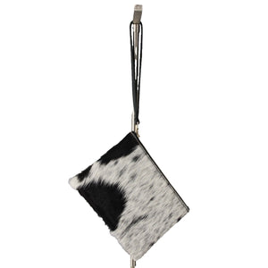Gilkey Co 8.5 x 6 x 1 White Black Calf Hair Blue Suede Lined Wristlet Purse