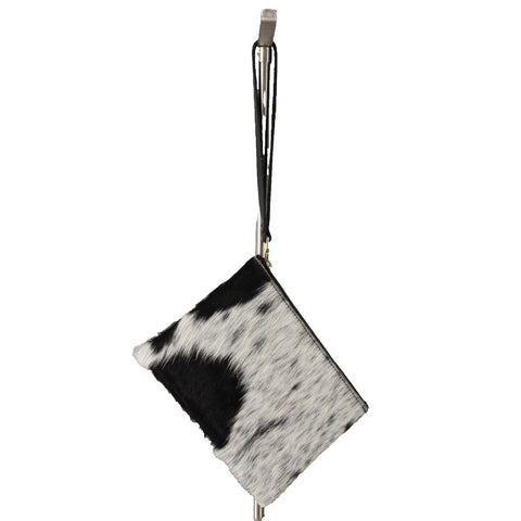 Gilkey Co 8.5 x 6 x 1 White Black Calf Hair Blue Suede Lined Wristlet Purse