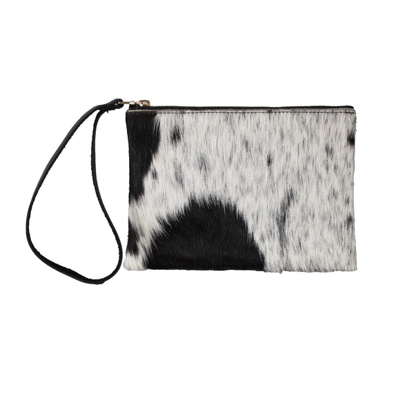 Gilkey Co 8.5 x 6 x 1 White Black Calf Hair Blue Suede Lined Wristlet Purse