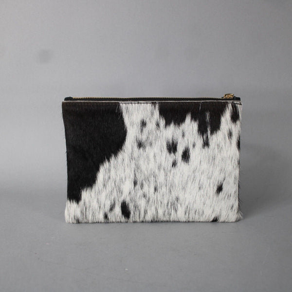 Gilkey Co 8.5 x 6 x 1 White Black Calf Hair Blue Suede Lined Wristlet Purse