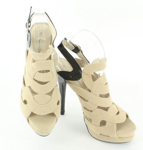C Label New 7.5 Jocelyn Faux Suede Black Patent 1.25" Platform 5.25" Heels