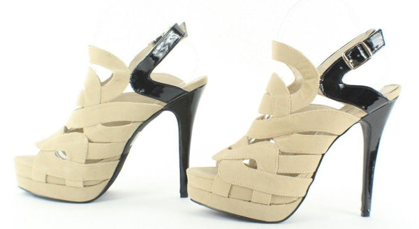 C Label New 7.5 Jocelyn Faux Suede Black Patent 1.25" Platform 5.25" Heels