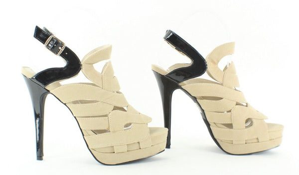 C Label New 7.5 Jocelyn Faux Suede Black Patent 1.25" Platform 5.25" Heels