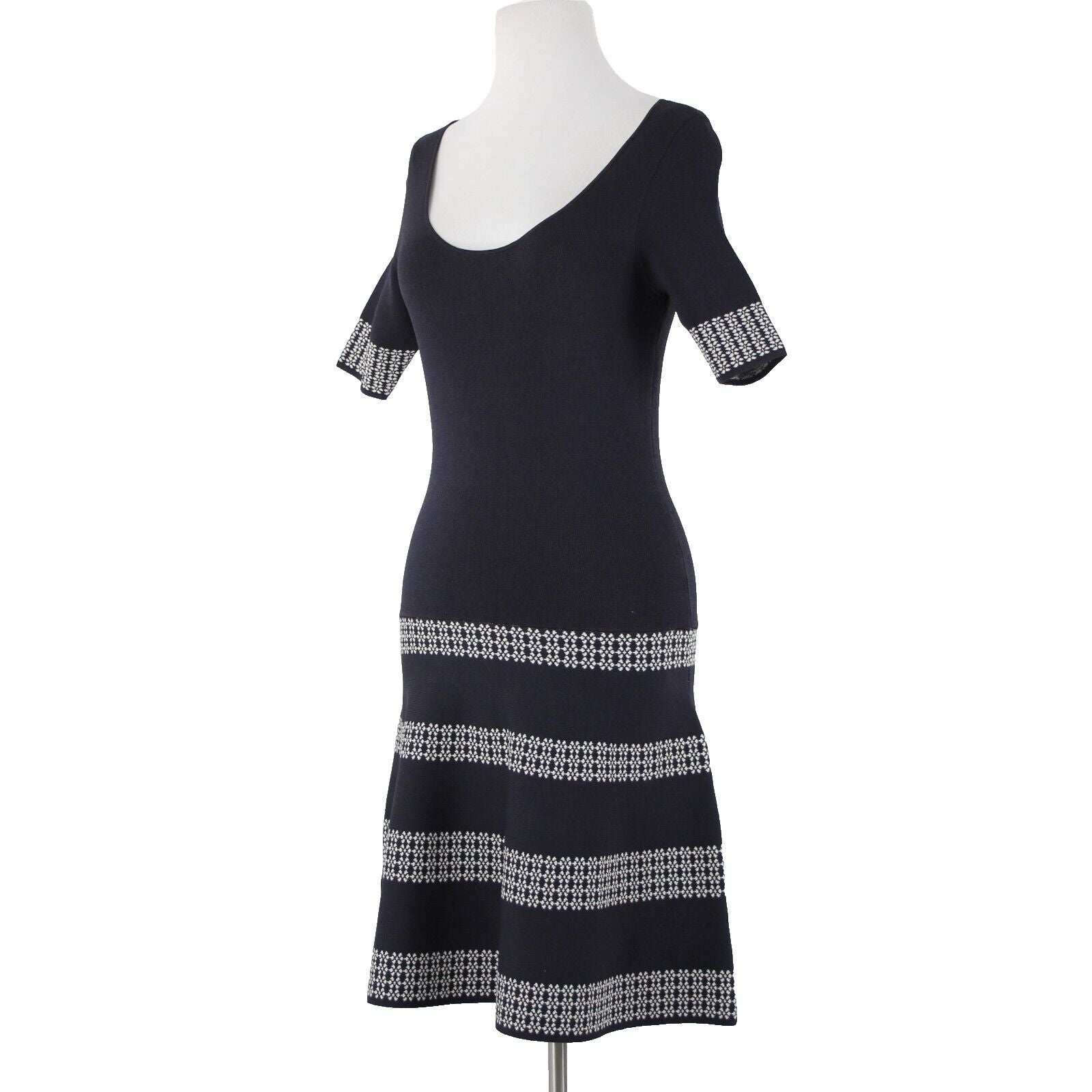 Ann Taylor NEW $149 Sz XS Blue White Tight Knit Fit Flare Rayon Nylon Dress