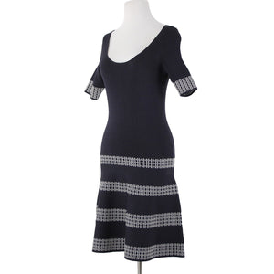 Ann Taylor NEW $149 Sz XS Blue White Tight Knit Fit Flare Rayon Nylon Dress