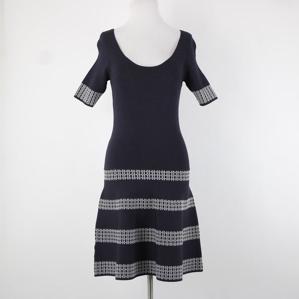 Ann Taylor NEW $149 Sz XS Blue White Tight Knit Fit Flare Rayon Nylon Dress