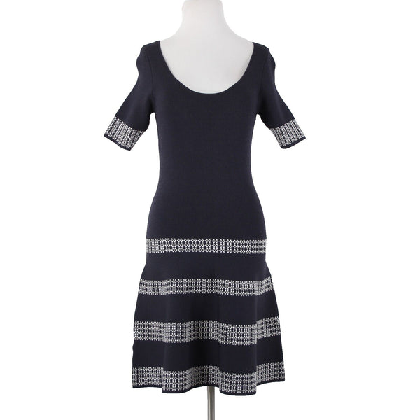 Ann Taylor NEW $149 Sz XS Blue White Tight Knit Fit Flare Rayon Nylon Dress
