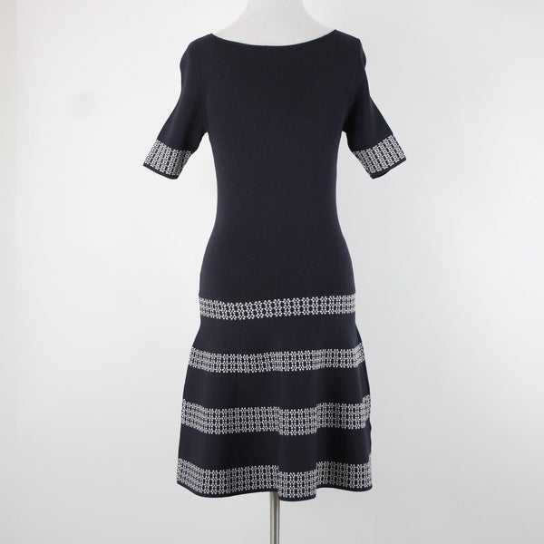 Ann Taylor NEW $149 Sz XS Blue White Tight Knit Fit Flare Rayon Nylon Dress