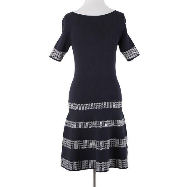 Ann Taylor NEW $149 Sz XS Blue White Tight Knit Fit Flare Rayon Nylon Dress