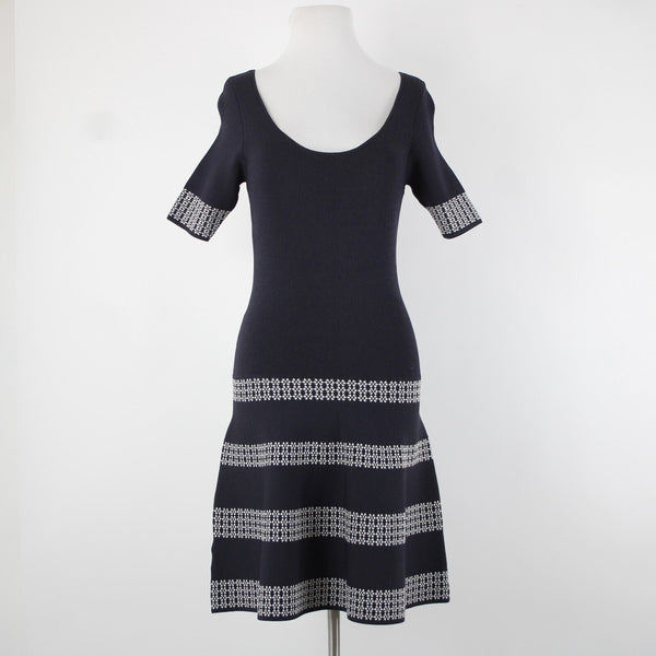 Ann Taylor NEW $149 Sz XS Blue White Tight Knit Fit Flare Rayon Nylon Dress