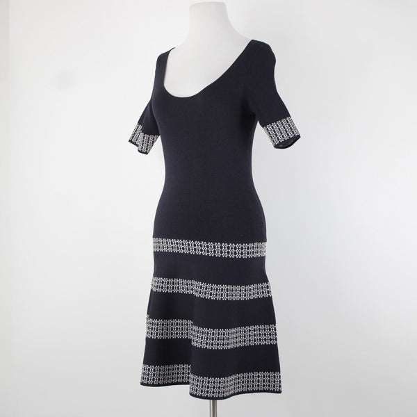 Ann Taylor NEW $149 Sz XS Blue White Tight Knit Fit Flare Rayon Nylon Dress