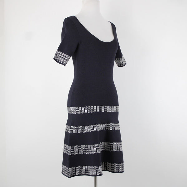 Ann Taylor NEW $149 Sz XS Blue White Tight Knit Fit Flare Rayon Nylon Dress